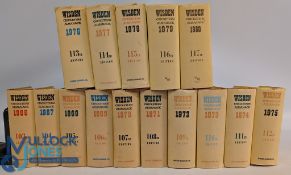 1966-1980 Wisden Cricketers' Almanack, 15 original hardback books with all with dust covers, a