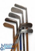 7x Assorted metal blade putters incl 2x left hand one stamped Walter Smith special small mussel back