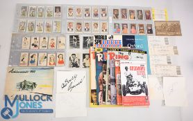 Mixed Sports Programmes Magazines Cigarette Cards, Signatures, to include 1955 Oxford v Cambridge