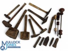 Period Golf Club Maker Tools, Mallets, hammers, hand drills, golf club metal stamps, all have come