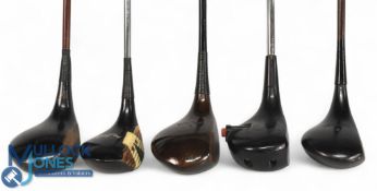 5x Various woods to incl Johnny Revolta 2 wood, a dark stained stamped FRF, Sweepstakes Wilson 4