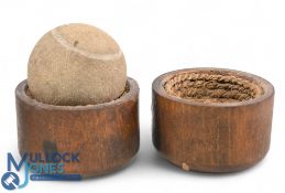 c1923 Abbey Tennis Ball Cleaner, turned wooden case with abrasive roped lining