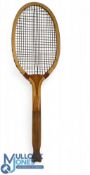 c1905 W G Grenville The Imp Wooden Fishtail Tennis Racket: elongated head - an imitation of the