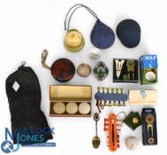 Golf Collectibles, to include a sterling silver ball marker, period ball cleaners, golf tees
