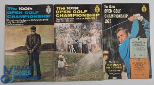 1971-1973 The Open Golf Championship Programmes & Tickets, 1971 with 3 unused draw sheet tickets