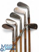 6x Various Irons to incl Jack Innes of Prestwick mid-iron, good sized head niblick devoid of maker's