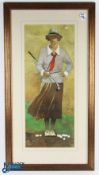 Pair of Bart Forbes Golf prints: Men and Women Golfers, well framed and mounted under glass - size