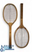 c1905 The SM Wooden Tennis Racket: convex neck with red wedding strengthening, size 13 with butt cap