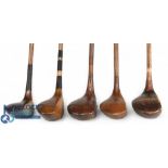 5x Assorted socket neck woods incl T Auchterlonie stripe top brassie with central white face