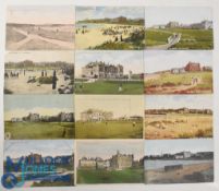Interesting collection of early St Andrews and Tom Morris coloured golfing postcards from 1907