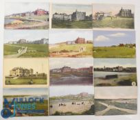 Interesting collection of early St Andrews and Tom Morris coloured golfing postcards from the