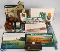 Golf Related Items. To include bookends, trays, placemats, coasters, toothbrush holder, letter rack,