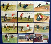 Collection of early 20thc coloured golfing sketches postcards (12) to include 10x by the artist