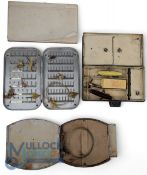 2x Japanned Fishing Tackle Boxes, one by Hardy Bros, with cast inside, with indistinct makers