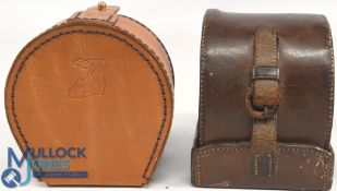Unnamed 'D' shape block leather reel case, 3 ½