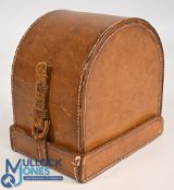 Bambridge & Walter Makers London, block leather 'D' shape reel case for 4 ¼
