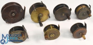 A collection of brass, alloy and Bakelite centre pin reels, all work and look original, would make a