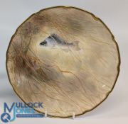 Royal Doulton Painted Plate, decorated Blue Basse fish, signed J Birbeckson, 23 cm diameter, good