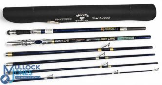 A pair of Grauvell Surf 4200 H M carbon Sic-Ti Matric Teknos travel beach casting rods, 14ft 6pc
