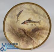 A Royal Doulton Painted Plate, decorated American Char fish, signed J Birbeckson, 24 cm diameter
