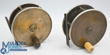 P D Malloch brass and ebonite salmon fly reel, 4 ½