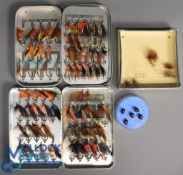 Wheatley alloy swing leaf fly box and flies -with a good collection of traditional salmon and sea