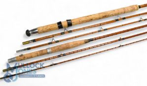 An unnamed 11' 3 piece split cane sea trout fly rod, dark green close whipped, bronze lock fast