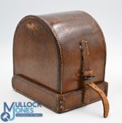 Reel Accessory - D block leather reel case with green baize interior, internally measuring 4 ½