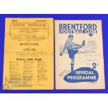 1946/47 Wolverhampton Wanderers v Brentford programme 14 September 1946; reverse match Brentford v