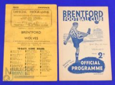 1946/47 Wolverhampton Wanderers v Brentford programme 14 September 1946; reverse match Brentford v