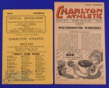 1946/47 Wolverhampton Wanderers v Charlton Athletic Div. 1 match programme (15 March) plus away