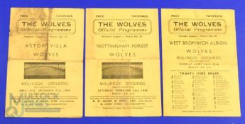 1945/46 Wolverhampton Wanderers home match programmes football league (south) v Aston Villa (Xmas