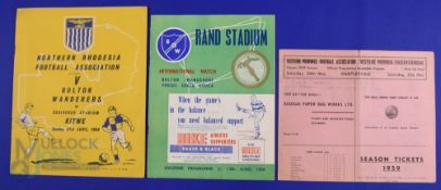 1958/59 Bolton Wanderers Tour match programmes in South Africa v Northern Rhodesia at Kitwe 21