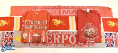 Liverpool Football Club Scarves and T-Shirts: 3x scarves including a silk Division One Champions