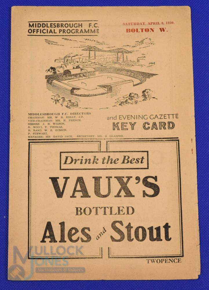 1949/50 Middlesbrough v Bolton Wanderers Div. 1 match programme 8 April; good. (1)