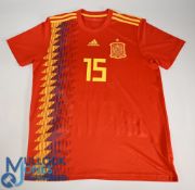 Spain FC Home Football Shirt 2018-2019 #15 Ramos Size Large. Adidas (VG)
