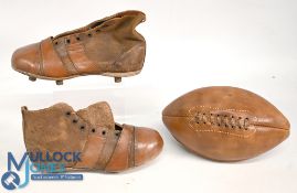 Football Boots and a Rugby Ball - A vintage style pair of leather football boots and leather rugby