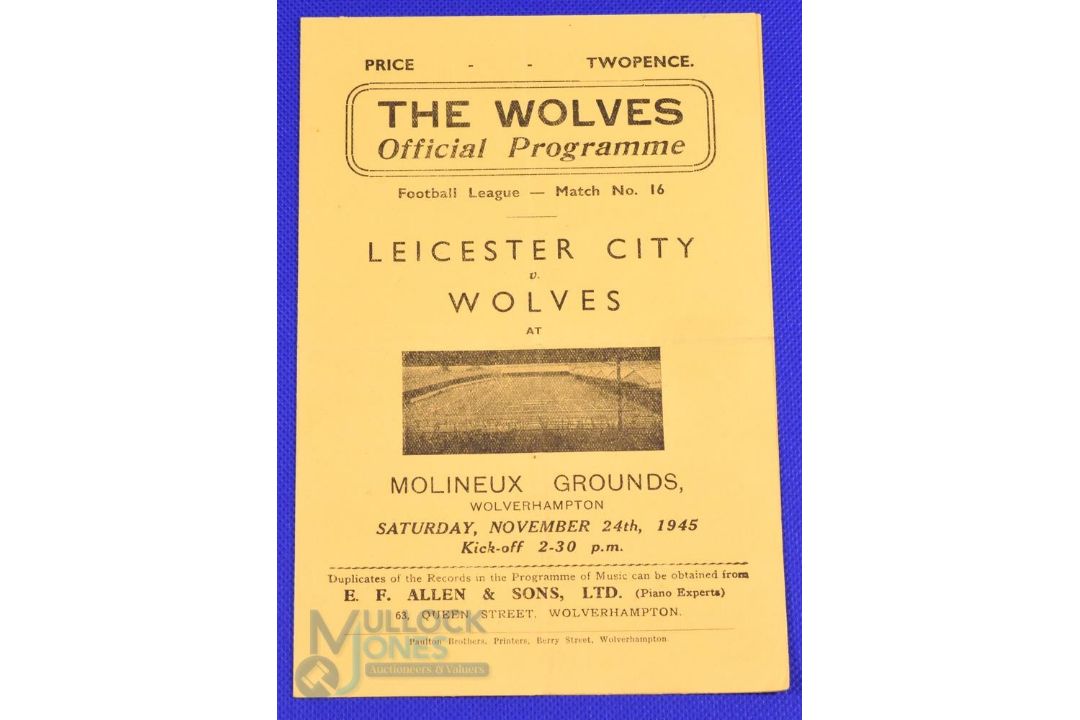 1945/46 Wolverhampton Wanderers v Leicester City war time football league (south) match programme 24