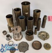 Military Brass Amo Shells WW2 & Post War including 30mm Drill round, 1943 Trench Art pot,1942 25