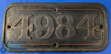 Original GWR Great Western Railway brass cabside number plate 4984, ex Albrighton Hall, in