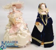 Coalport Porcelain Somerset Collection Catherine Doll in Silk Ivory Dress with lace trim together