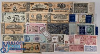 Banknote Collection, with reproduction USA early notes, all marked facsimile 15 original notes and 7