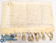 16th century Latin Parchment Document Dated 1590 Written in Latin having multiple seals to bottom (