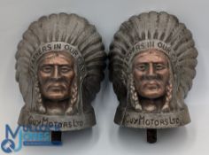 Two original Guy Motors Indian Head Car Mascots Feathers in our cap J L. Tomey (Coy) LTD. 12 H x