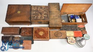 Wooden and Advertising Boxes Writing Slope together with a Selection of Tins (box)