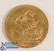 1909 King Edward VII Gold Sovereign Coin 22ct gold Slight nick to edge (7.9g)