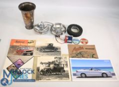 Box of Automotive Ephemera & Items to include Firestone tyre ashtray, CSMA car badge, 2 Lucas spot