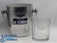 Petite Liquorelle Moet & Chandon Glass Ice Buckets with glass handles to top sides, stands approx