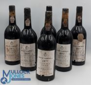 Six Bottles of 1977 Vintage Port by Gould Campbell, 75cl with cellar wear to labels, contents good