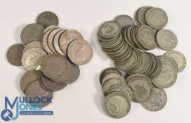 Mixed Selection of Pre 1947 Silver Half Crowns & Florins 1920s to 1940s total weight 470g together